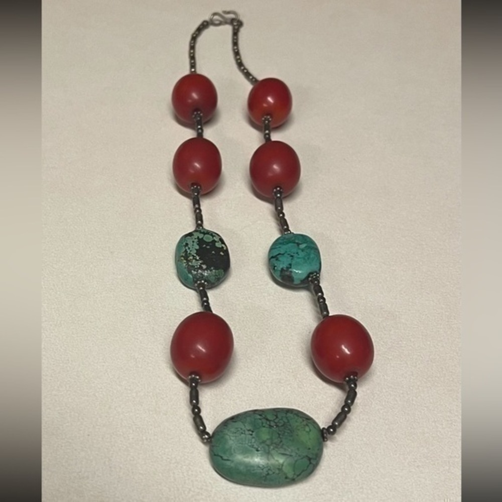 Vintage Stone Metal and Acrylic Bead Festival Statement Necklace